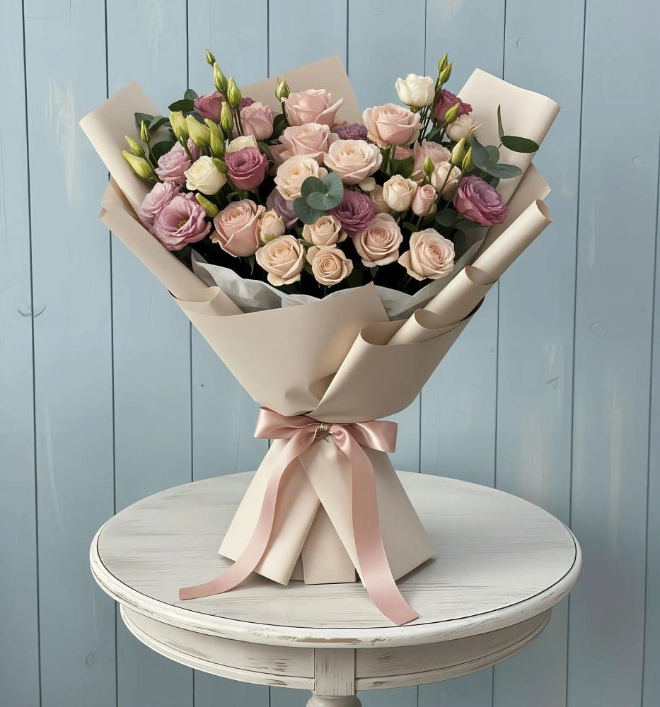 Букет бодрость в Березниках Букет цветов из: Розы и Лизиантусы в Березниках