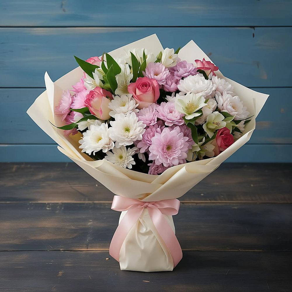 Букет цветов из: Хризантемы, Альстромерии и Розы в Березниках